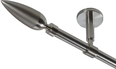 Produktbild von Gardinenstange Set Edelstahl Look Metall Ø 16mm zur Deckenträger 1-lauf Modern Spitze, Länge wählbar D11 E10