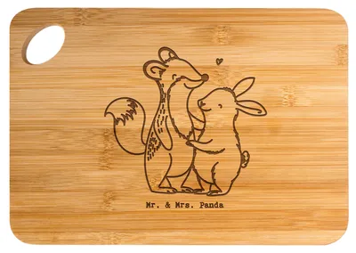 Produktbild von Mr. & Mrs. Panda Brett Fuchs Hase Freunde treffen - Transparent - Geschenk, Frühstücksbrettchen, Schneidebrett, Frühstücksbrett, Holzbrett, schneidbrett