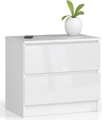 Obrázok produktu pre Akord Komoda 2 Zásuvky Biela/Biely Lesk 60X40X55