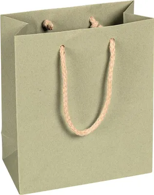 Produktbild von Papiertragetaschen, Salbeigrün, 16 x 19 x 8 cm, Baumwollkordel - 12er Pack