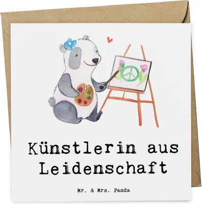 Produktbild von Mr. & Mrs. Panda Glückwunschkarte Künstlerin Leidenschaft - Weiß - Geschenk, Grußkarte, doppelkarte, Klappkarte, Kunstschule, anlasskarte, faltkarte, Spruch, Witzig