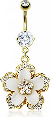 Produktbild von Bauchnabelpiercing 14 Karat vergoldet Blume Blüte Gold Bananabell Nabelpiercing