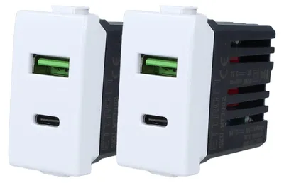 USB-C-Wandsteckdose 3,1 A, 2er-Pack, kompatibel mit Bticino Matix, weiß
