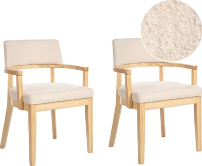 Produktbild von BELIANI Esszimmerstuhl 2er Set Beige Bouclé Helle Holzbeine mit Armlehnen Klassisches Design Retro-Stil für Wohnzimmer Esstisch Stuhl mit Polstersitz