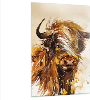 Produktbild von Bilder auf glas - Einteilig - Stier Scotch Aquarell - 80x120cm - Glasbilder - Wandbilder - Bilder - zum Aufhängen bereit - Wanddekoration aus Glas - Glas Bilder - Wandbild auf Glas - GPA80x120-4708