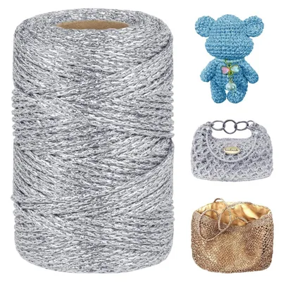 Obrázok produktu pre Metalizovaná priadza na háčkovanie, 3 mm x 100 m, strieborná, polyester, vhodná na makramé, pletenie a háčkovanie