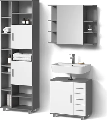 Produktbild von Badmöbel-Set Livinity Eisak Anthrazit 3 Teile, mit Hochschrank, Model 53046