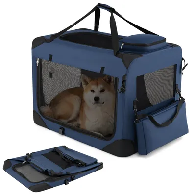 Produktbild von COSTWAY Hundebox faltbar 83,5x58x58cm,Transporttasche mit Netzfenstern 3 Türen abnehmbarem Polster Tragegriffen&2 Taschen,tragbare Hundetransportbox
