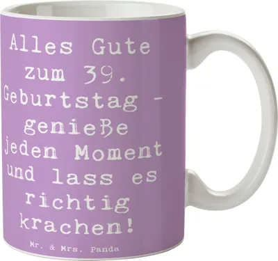 Produktbild von Mr. & Mrs. Panda Kaffeebecher Spruch 39. Geburtstag Freude - Lavendeltraum - Geschenk, Happy Birthday, Tasse, feiern, Geburtstagswünsche, Becher, Pott, Jubiläum, Alter
