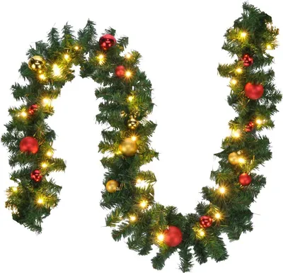 Produktbild von Bambelaa! Künstliche Tannengirlande mit Lichter- kette, 80 LED, warmweiß, m.Kugeln, 500cm