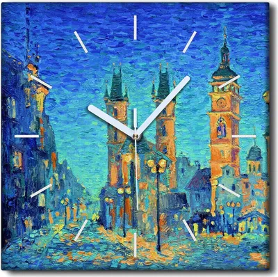 Produktbild von Coloray Uhr auf Leinwand 30x30 cm Wand Uhr Dekoration Wohnzimmer Segeltuch weiße Zeiger -Die Landschaft der Altstadt