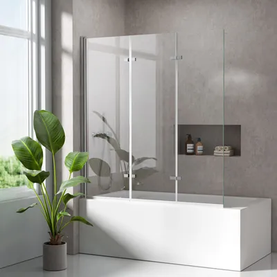 Produktbild von S'AFIELINA Duschabtrennung für Badewanne 120 x 140 cm 3 Stück Faltbare Duschabtrennung aus 6mm ESG Clear NANO Beschichtung ESG-Sicherheitsglas