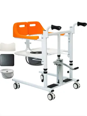 Produktbild von Hydraulischer Toilettenstuhl mit Hebefunktion – Mobil Pflegehilfe 150 kg – Höhenverstellbar 45–65 cm – Weiß