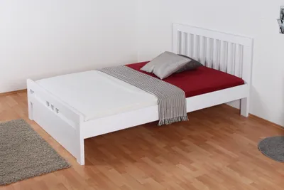 Produktbild von "Easy Premium Line" Doppelbett K8 in Überlänge 140 x 220 cm, Buche Vollholz massiv weiß lackiert, inkl.1 Abdeckblende