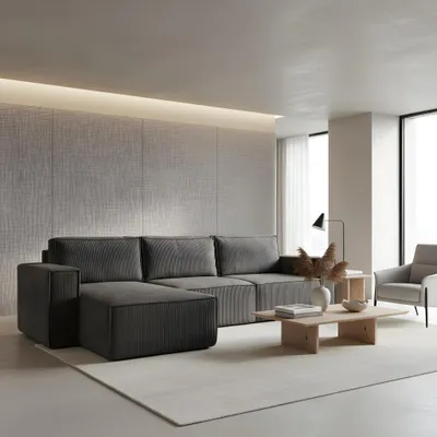 Produktbild von Wohnero24 modernes Ecksofa MARVIN Cord Dunkelgrau 298 x 180 cm – Eckcouch L-Form mit Schlaffunktion 250 x 150 cm, universelle Ottomane