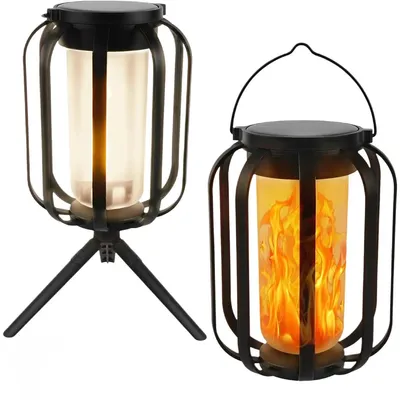 Produktbild von 2er Set Solar Laterne Garten LED Flamme, hängende Outdoor Gartenleuchte mit 4 Modi, wasserdicht, warmweißes Flackerlicht, für Terrasse & Garten Deko