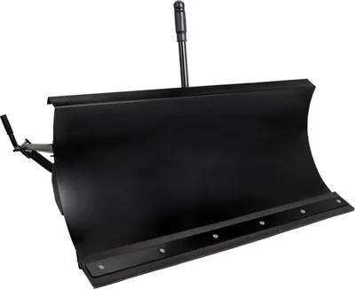 A black snow plow blade is shown against a white background.