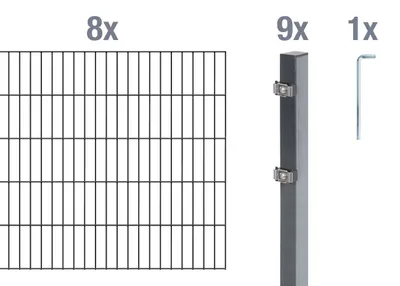 Zdjęcie produktu dla Alberts 650759 Doppelstabmattenzaun als 18 tlg. Zaun-Komplettset, anthrazit, Höhe 100 cm, Länge 16 m