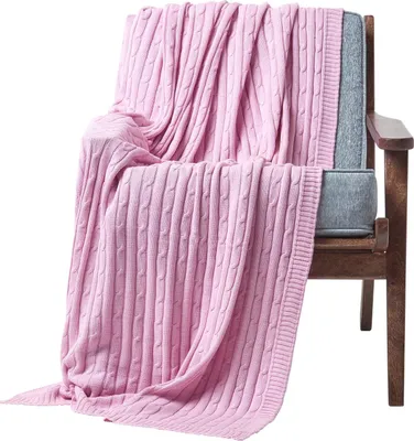 Produktbild von HOMESCAPES Baumwolldecke mit Zopfmuster, rosa, 130 x 170 cm