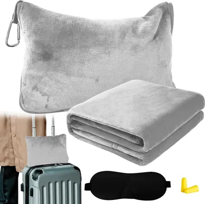 Produktbild von Ultraleichte Reisdecke 2-in-1 mit Schlafmaske und Ohrstöpseln - Tragbare Wärme für Flugreisen und Camping
