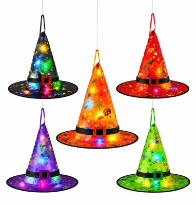 Imagen del producto de Sombreros de bruja para niños con luz, paquete de 5 unidades, para Halloween
