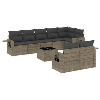 Produktbild von vidaXL 9-tlg. Garten-Sofagarnitur mit Kissen Grau Poly Rattan