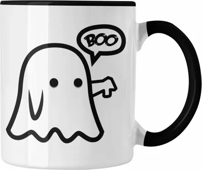 Produktbild von Trendation - Halloween Tasse Kürbis Dekoration Becher Boo Geist Daumen Runter (Schwarz)