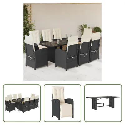 Produktbild von The Living Store 9-tlg. Garten-Essgruppe mit Kissen Schwarz Poly Rattan