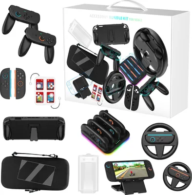 Zdjęcie produktu dla Wielofunkcyjny zestaw akcesoriów JYS JYS-NS2293 do Switch2: ładowarka, torba, stojak, uchwyt, kierownica, skrzynka na mapy, szkło pancerne i etui ochronne