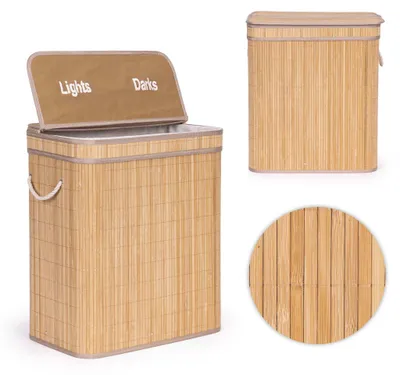 Produktbild von Wäschekorb aus Bambus, 100 l, 2 Fächer, Deckel