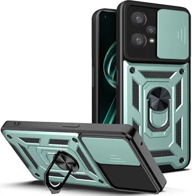 Produktbild von Realme 9 Pro Hülle mit Ring Ständer Halter Dia Kameraschutz TPU Bumper Silikon Schutzhülle für OPPO Realme 9 Pro Grün