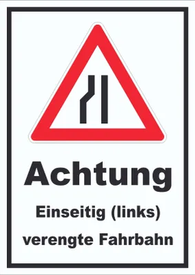 Produktbild von Schild Achtung Verengte Fahrbahn links A6 Rückseite selbstklebend