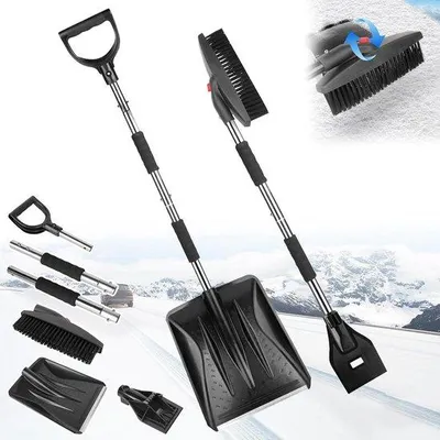 Image de Lame à neige et grattoir trois-en-un pour véhicules - Lame à neige amovible - Extensible - Convient aux voitures, camions et SUV