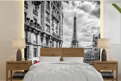 Produktbild von MuchoWow® Fototapete für Wohnzimmer oder Schlafzimmer Wandtapete Vinyl Motivtapete Eiffelturm - Paris - Schwarz - 220x220 cm - Tapeten