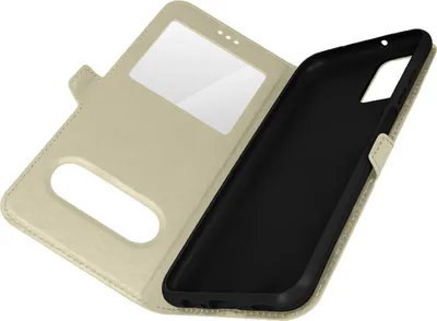 Zdjęcie produktu dla Samsung Galaxy A13 4G Cover z podwójnym okienkiem i funkcją podstawki - złoty