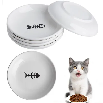 Produktbild von Katzennapf Set 6-teilig, Keramik Futterschalen mit Anti-Rutsch-Silikonboden, Futter- & Wasserschalen für Katzen und kleine Hunde