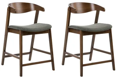 Produktbild von BELIANI Barstuhl 2er Set Dunkelbraun u. Grün Gummibaumholz Gepolstert mit Lehne Fußstütze Klassisches Design Holzbarstuhl mit Polstersitz