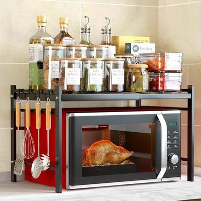 Immagine prodotto di Griglia per microonde a 2 ripiani espandibile con ganci, set di accessori da cucina nero