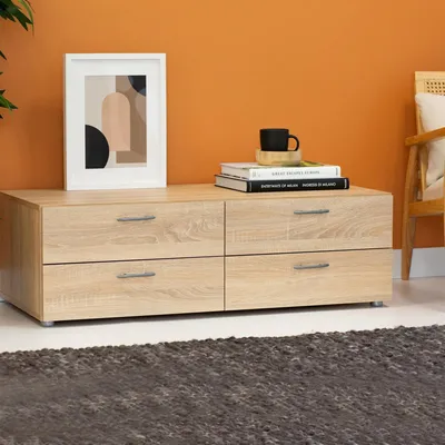 Image de Gignod - Commode, 111x52x35h cm Chêne Brun, 4 Tiroirs