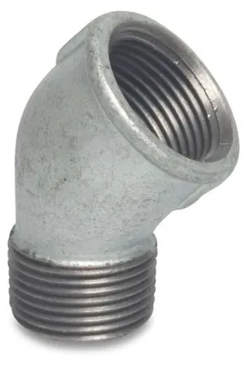 Zdjęcie produktu dla Kolanko gwintowane z żeliwa ciągliwego 45° 1/2" IG x 1/2" AG
