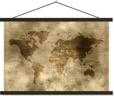 Produktbild von MuchoWow® Textilposter Weltkarte - Antik - Braun 150x100 cm mit schwarzem Rahmen - Schlafzimmer