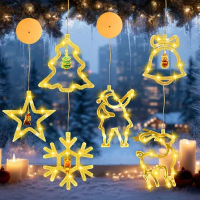 6 LED Weihnachts-Saugnapflichter, Fensterdeko, warmweiß