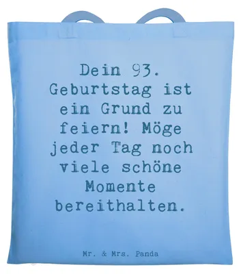 Produktbild von Mr. & Mrs. Panda Tote Bag Spruch 93. Geburtstag Freude - Sky Blue - Geschenk, Happy Birthday, Schultasche, Jubiläum, Laptoptasche, Jutebeutel, Feiern, Inspiration, Tasche