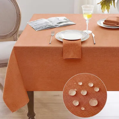 Productafbeelding van Tafelkleed, herfstmotief, afwasbaar, 240x140 cm, oranje, linnenlook, waterafstotend, rechthoekig