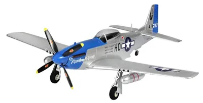 Immagine prodotto di Aereo RC P-51 Mustang - Modello a 4 canali da 2,4 GHz - Apertura alare 75 cm in schiuma EPO - Aereo ad ala fissa PNP - Per esterni, adatto ai principianti - Blu