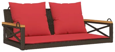 Produktbild von vidaXL Hängebank mit Kissen Braun 109x62x40 cm Poly Rattan