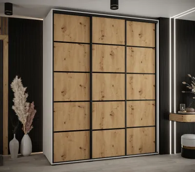 Produktbild von Kleiderschrank YVONA 4 – 190/60 cm, weiß/Eiche handwerklich/schwarz