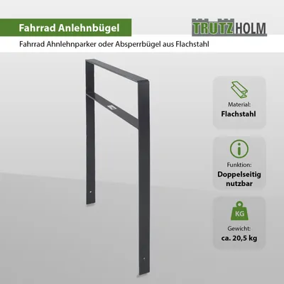 Produktbild von 5 x Fahrradanlehnbügel 114 x 77 cm Flachstahl 13 mm Anthrazit Einbetonieren Fahrradständer Parker Typ H