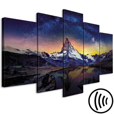 Produktbild von Akustikbild Landschaft Natur 200x100 cm Bilder Akustikschaum Hochleistungsschallabsorber Schallschutz Leinwand 5 tlg Wandbild Raumakustik Schalldämmung Gebirge Alpen c-A-0177-b-m