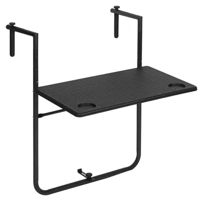 Productafbeelding van Balkonhangtafel - Klaptafel - Rotan-look - 60 x 36 cm - Zwart - Inklapbaar